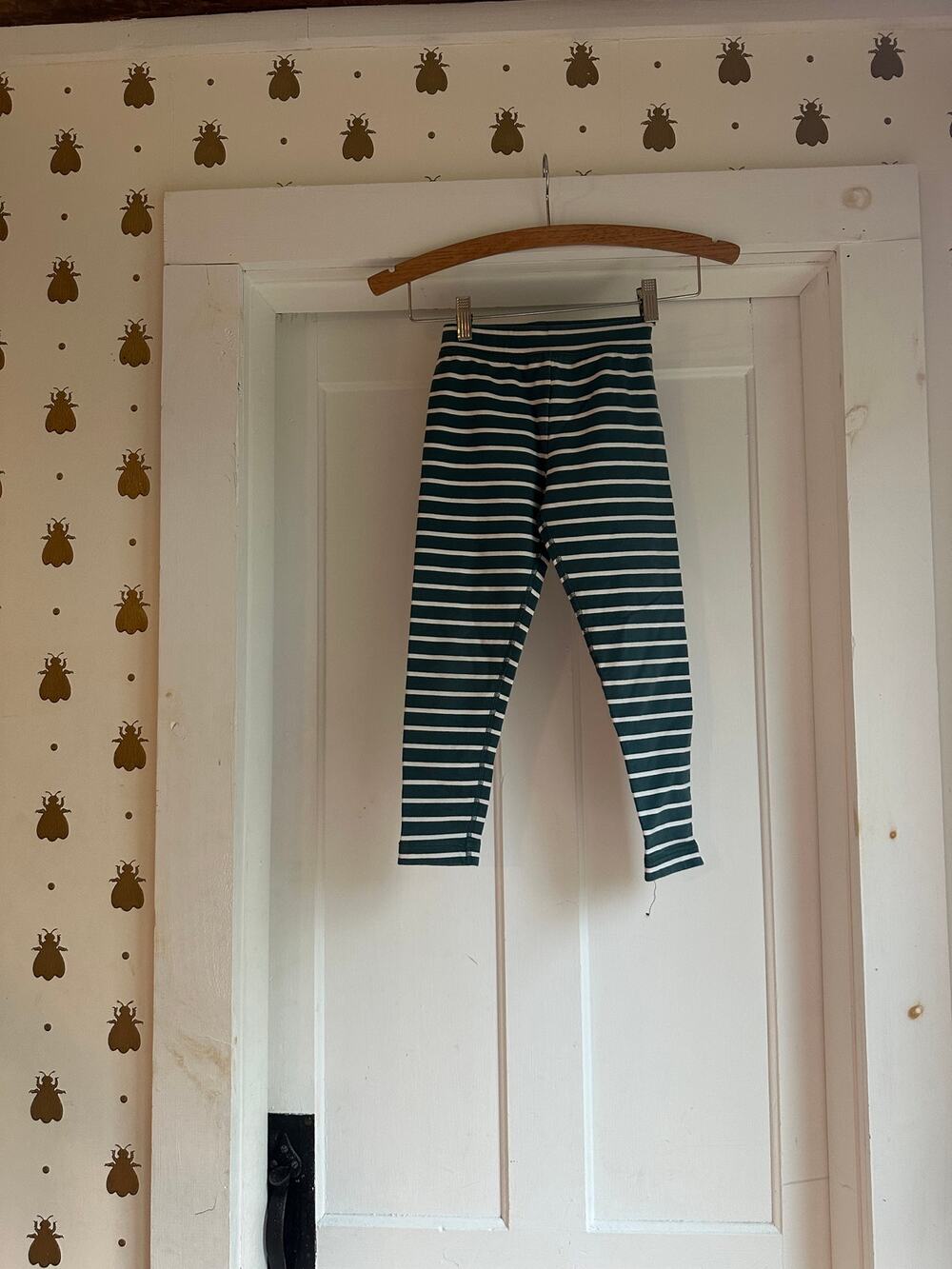 Primary Green White Striped Leggings Size 6